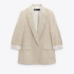 ZARA STRIPED LINEN BLEND BLAZER